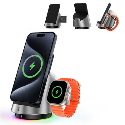 Buy 3 In 1 Wireless Iphone Charger Stand Desktop Dual Coil Magsafe Car Mount online manufacture