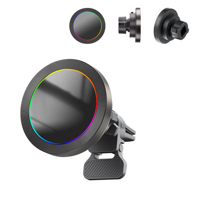 Buy Iphone Car Charger Ultra Small Diameter Magnetic Wireless Charger Car Mount Aluminium Alloy Texture RGB Light Effect online manufacture