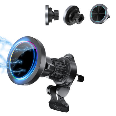 Buy Fast Charging Wireless Car Phone Holder With Aluminium Alloy Texture And Adjustable RGB Light Effect For One Hand Operation online manufacture