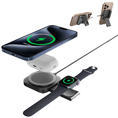 2-In-1 Travel Portable Magnetic Wireless Charger Desktop Office Compact Folding  Phone Holder For  Mobile Phone For Watch For Headphone Fast Charging