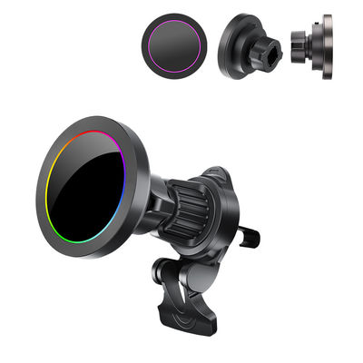Adjustable RGB Light Effect 15w Wireless Charger For Car Phone Holder With Aluminium Alloy Texture